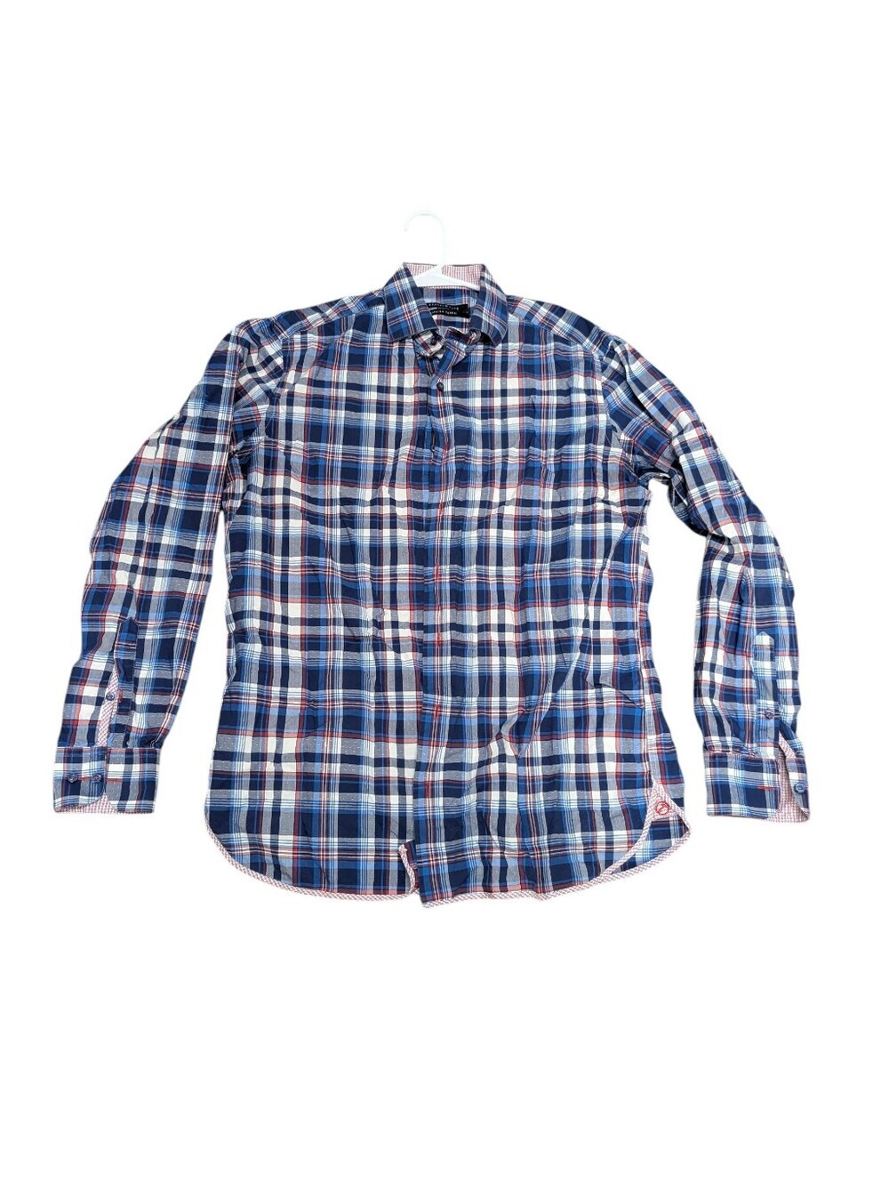 HAMMER MADE Men Blue Plaid Long-Sleeve Button-Down Shirt (Size 16;  Med/Large)